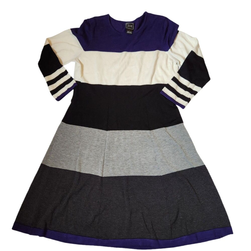 JH Striped Sweater Dress Women’s Large Purple Gray Black